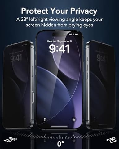 ESR 3 Pack for iPhone 17 Pro Max Privacy Screen Protector, Anti-spy Tempered-Glass Privacy Screen Protector with Easy Installation Tool, Micro-Curved Edges, Case Friendly - Image 3