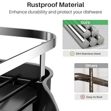 SNTD Dish Drying Rack, Expandable Dish Rack for Kitchen Counter, Stainless Steel Dish Drainer with Drainboard Set and Utensil Holder (Black) - Image 5