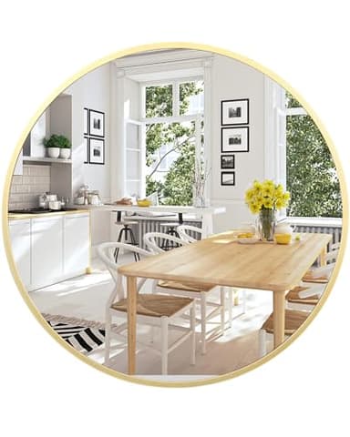 Gold Circle Mirror for Bathroom, 24 inch Circle Mirror, HD Eco-Friendly Round Bathroom Mirror for Over Sink, Matte Gold Metal Framed Wall Mirror for Wall, Vanity, Living Room, Easy to Install - Image 9