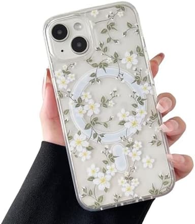 ZTOFERA for iPhone 13/14 Magnetic Case Compatible with Magsafe,Aesthetic Floral Pattern Design Cute for Girl Women,Anti-Drop Protective Hard Phone Cover for iPhone 13/14-Big White Flower - Image 2