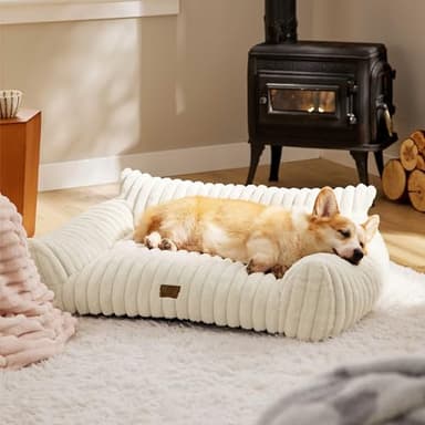 Bedsure Cute Pet Couch - Fluffy Dog Sofa, Dog Couch Bed with Removable, Washable Cover, Supportive for Medium Large Dogs, 36inch, Cream - Image 8