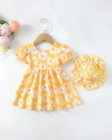 Toddler Girl Clothes 2T 3T Summer Outfit Girls Boho Daisy Swing Dress Princess Short Sleeve Casual Sundress Cute Toddler Yellow Dresses 2 3 Year Old - Image 3