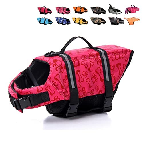 HAOCOO Dog Life Jacket Vest Saver Safety Swimsuit Preserver with Reflective Stripes/Adjustable Belt Dogs Pink Bone,L - Image 1