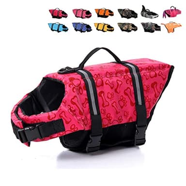 HAOCOO Dog Life Jacket Vest Saver Safety Swimsuit Preserver with Reflective Stripes/Adjustable Belt Dogs Pink Bone,L - Image 1