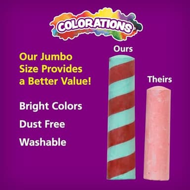 Colorations Sidewalk Chalk – 50pc 4” x 1” Washable, Bright Colored Chalk Set – Fun Kid Art Colors & Patterns – Draw on Classroom Chalkboard or Outdoor Playground – Jumbo Bulk - Image 5
