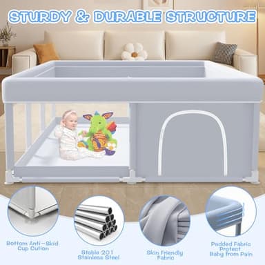 XVISHX Baby Playpen 74 x 50 Inch Play Pen Playards, Playpen for Babies and Toddlers, Baby Playard for Indoor & Outdoor Active Center Game Fence, with Skin-Friendly Fabric and Soft Breathable Mesh Grey - Image 8