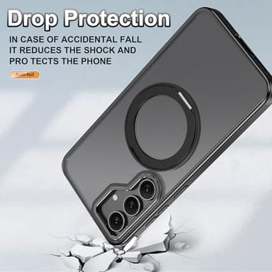 Rancase Compatible with Galaxy S24 FE Case with Stand,Fit for MagSafe,360°Rotatable Ring Designed,Translucent Matte Texture Protective Military Grade Shockproof Case,Black - Image 5