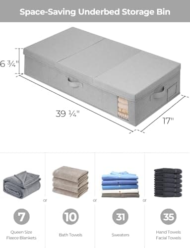 StorageWorks 2-Pack Jumbo Under Bed Storage Bins with Lids, Underbed Storage Containers with Handles and Label Holder, Closet Organizer for Clothes, Blankets, Sweater - Image 2