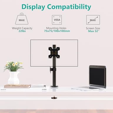 WALI Single Monitor Mount, Monitors Desk Mount, Single Monitor Arm Holds Screen Up to 32inch, 22lbs, Fully Adjustable Mount Designed for Home Office Application(M001S), Black - Image 4