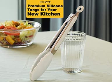 HINMAY Silicone Kitchen Tongs 9-Inch Stainless Steel Basics Tongs with Non-Stick Silicone Tips, Set of 3 (White) - Image 5