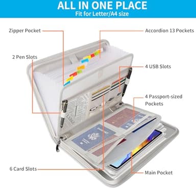 Andyer Accordion File Organizer with Lock, Fireproof Expanding File Folder with Tabs, 13 Pockets Important Document Organizer with Handle, Portable Paperwork Business Organizer, Letter/A4-Size(Silver) - Image 4