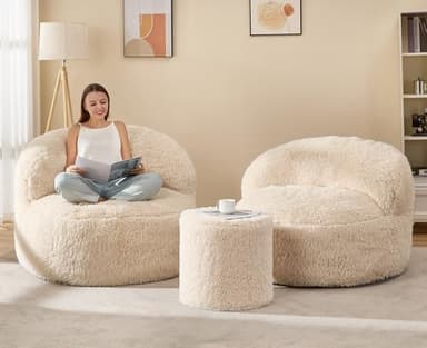 Hobestluk Bean Bag Chair Giant Bean Bag Chairs for Adults Big Adult Bean Bag Chair with Foam Filler Large Beanbags with Stuffed Back Lazy Sofa, White-Oversize - Image 5