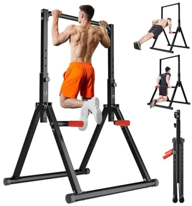 WATBKHE Power Tower Pull Up Dip Station Foldable, Pull Up Bar Station Adjustable, Multi-Function Home Gym, Strength Training Fitness Equipment, Support 450LBS - Image 1