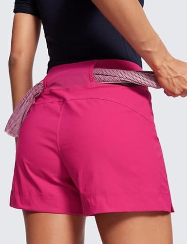 CRZ YOGA Women's Lightweight Mid Rise Hiking Shorts 4'' - Stretch for Athletic Summer Travel Outdoor Golf with Zip Pockets Granita Pink X-Large - Image 4