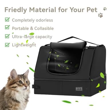 PETSFIT Portable Cat Litter Box - Removable 2-Layer Leak-Proof Lining, Scratch-Resistant Fabric with Sturdy Support Frame, Travel & Collapsible Cat Litter Box Black - Image 4
