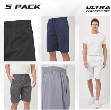 Ultra Performance Mens 5 Pack Athletic Running Shorts, Basketball Gym Workout Shorts for Men with Zippered Pockets - Image 3