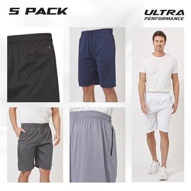 Ultra Performance Mens 5 Pack Athletic Running Shorts, Basketball Gym Workout Shorts for Men with Zippered Pockets - Image 2