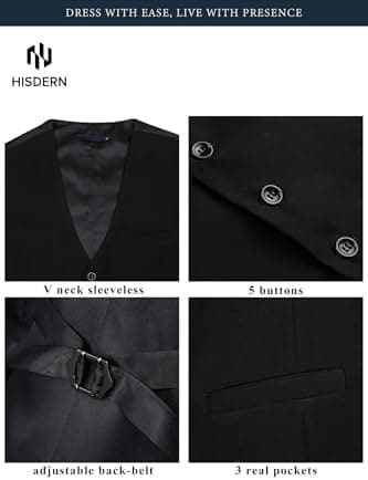 HISDERN Vest 101 Men’s Slim Fit Suit Vest Waistcoat with 3 Pockets for Business Formal Wedding Prom and Casual Tuxedo Wear - Image 6