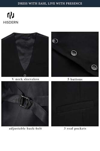 HISDERN Men's Suit Vest Business Formal Dress Waistcoat Vest with 3 Pockets for Suit or Tuxedo Black - Image 6