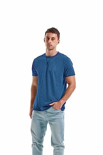 KLIEGOU Men's T-Shirts - Elasticity Cotton Crew Neck Tees 2166 Dark Blue 4XL - Image 2