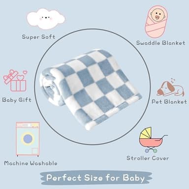Yurhap Checkered Baby Blanket Fleece Baby Blankets for Boys, Ultra Soft Cozy Fluffy Infant Toddler Newborn Receiving Blankets for Crib Stroller, 30''x40'', Blue - Image 7