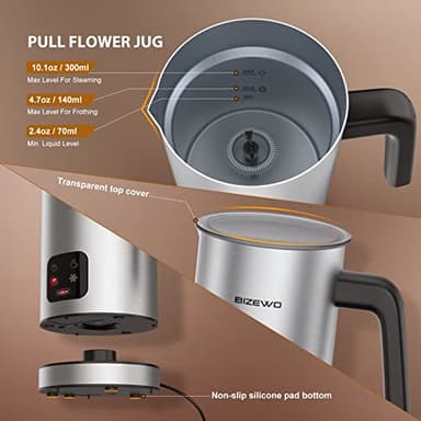 BIZEWO Milk Frother Electric, Warm and Cold Milk Steamer, 4 IN 1 Automatic Milk Warmer Stainless Steel with Touch Screen for Coffee, Latte, Macchiato, Cappuccino, Hot Chocolate - Image 5