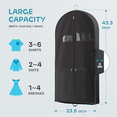 Travel Garment Bag with Zipper Pocket, Suit Bag for Suits, Dresses, Coats - Image 3
