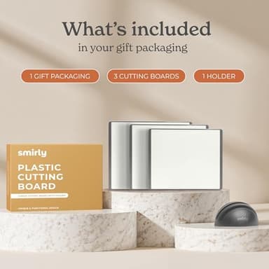 SMIRLY Plastic Cutting Board Set with Holder 3 Pieces, Non-Slip Dishwasher Safe Chopping Boards for Kitchen, Grey & White - Image 3