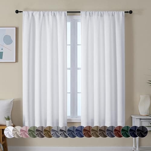 Simplebrand Ava Pure White Curtains for Bedroom 63 Inch Length 2 Panels Set, Light Filtering Window Treatment, Light Filtering Curtain Drapes, Soft Casual Rod Pocket Privacy Curtains, W40 x L63 Inch - Image 1