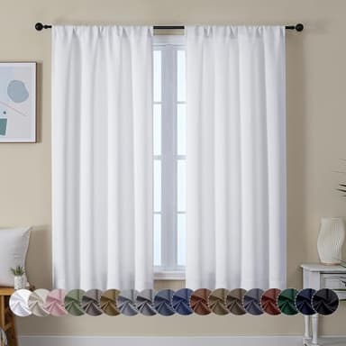 Simplebrand Ava Pure White Curtains for Bedroom 63 Inch Length 2 Panels Set, Light Filtering Window Treatment, Light Filtering Curtain Drapes, Soft Casual Rod Pocket Privacy Curtains, W40 x L63 Inch - Image 1