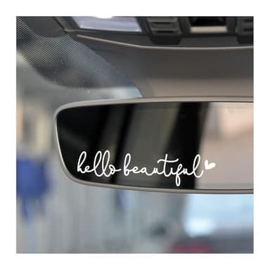 3 x Hello Beautiful Rearview Mirror Decal, Vanity Mirror Stickers, Rear View Mirror Vinyl Decor, Car Accessories Gifts, Car Decor for Women, Car Window Decal, Self Affirmations Stickers - Image 2