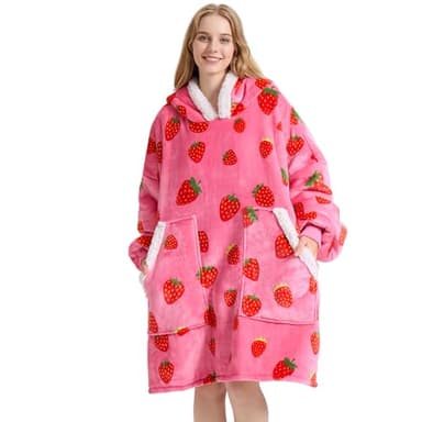 Kipswiza Strawberry Wearable Blanket Hoodie - Soft Cozy Sherpa Fleece Oversized Hooded Blankets Sweatshirt Birthday Gifts for Women Girls Mom Sisters - Image 9