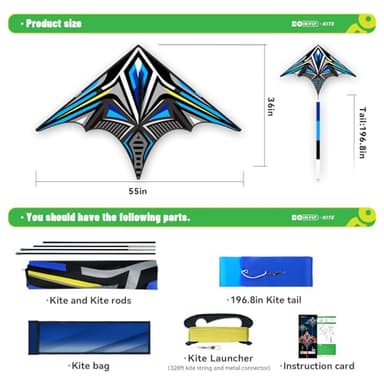 Doinfly Delta Mecha Kite for Kids & Adults, Easy to Fly for Beginner, 55 x 36 Inches, Best Kites for Beach Days & Park Fun and Family Outdoor Activities（Blue） - Image 2
