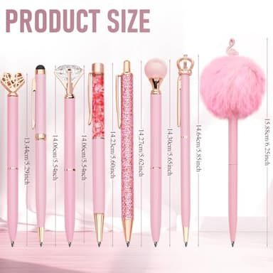 WEMATE 8Pcs Ballpoint Pens Set Metal Crystal Diamond Glitter for Journaling Pink Pen Bling in Black & Blue Ink Pretty Cute Fancy Mothers Day Gift for Women Wedding School Office Desk(Pink) - Image 9