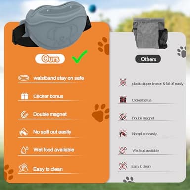 AWINNER Dog Treat Pouch - Premium Silicone - Upgrade 4 Strong Magnets Enhanced Magnetic Closure, Adjustable Waist Belt - Ideal for Puppy Training and Outdoor Walks (Grey) - Image 3