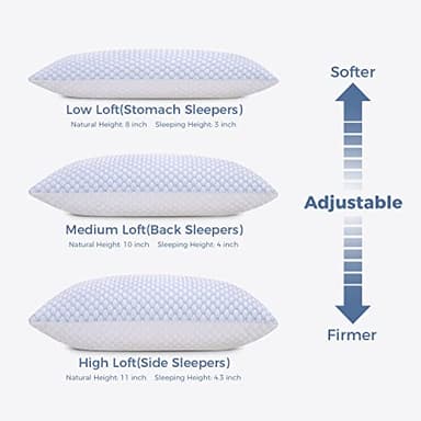 OSBED Cooling Adjustable Shredded Memory Foam Pillows Queen Size Set of 2 - Temperature-Regulating for All Sleepers with Dual Airflow Ventilation(CertiPUR-US & Hypoallergenic & Machine Washable) - Image 3