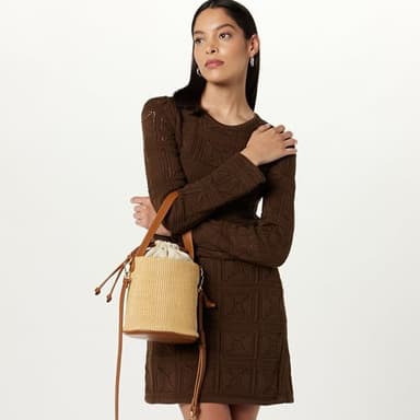 The Drop Women's Dallas Bucket Bag Cognac/Natural Straw, One Size - Image 5