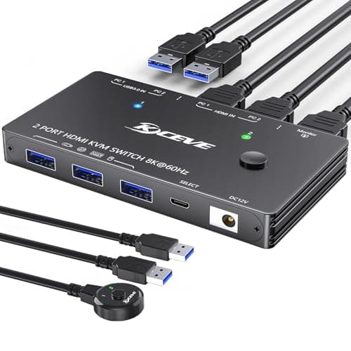 KVM Switch 8K@60Hz,HDMI KVM Switch for 2 Computers Sharing 1 Monitor and 3 USB3.0 Devices, Wired Remote Control and USB Cable Included - Image 1