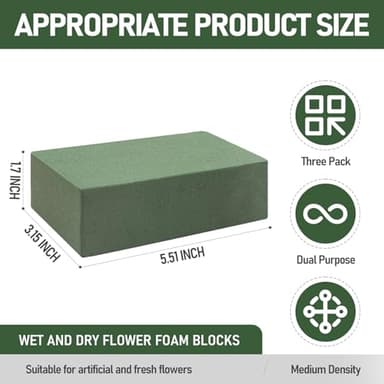 RIDEHILL 3 Pack Floral Foam Blocks, 5.5" x 3.1" x 1.7" Flower Foam for Flower Arrangements Supplies, Wet and Dry Flower Foam Blocks Suitable for Fresh and Artificial Flowers in Decorations - Image 2
