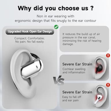 EUQQ Open Ear Bluetooth 5.4 Earbuds, Sport Over Earphones Wireless Headphones Built-in Mic with Ear Buds LED Display, Touch Control, IPX7 Waterproof Hook Design 50Hrs Playtime for Sports, Black - Image 7