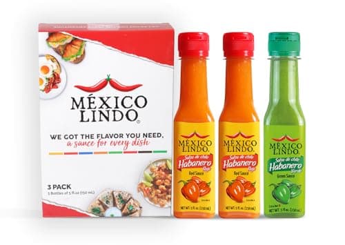 Mexico Lindo Hot Sauce Variety Pack | Includes Two Red Habanero & One Green Habanero Hot Sauces | 5 Fl Oz Bottles (Pack of 3) - Image 1