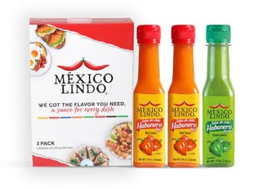 Mexico Lindo Hot Sauce Variety Pack | Includes Two Red Habanero & One Green Habanero Hot Sauces | 5 Fl Oz Bottles (Pack of 3) - Image 1