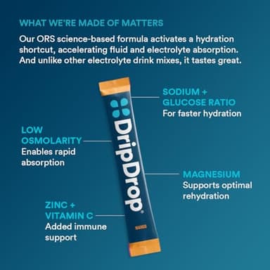 DripDrop Hydration Packets - Tropical Variety Pack - Single Serve Electrolytes Powder Drink Mix - Mango, Açaí, Passion Fruit, Piña Colada - Non-GMO, Gluten Free, Vegan - 32 Sticks - Image 4