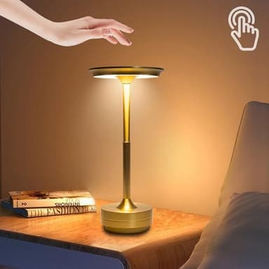 LUSHARBOR Cordless Table Lamp, 5200mAh Rechargeable Battery Operated Desk Lamp, 3-Color Stepless Dimming Touch LED Bedside Light for Restaurant Bedroom Gold-2Pack - Image 4