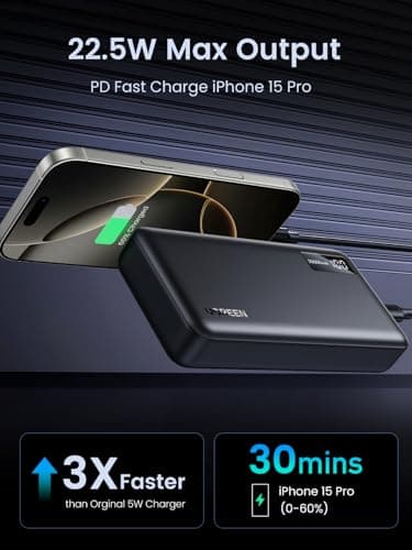 UGREEN Power Bank, 20000mAh 22.5W Portable Charger USB C Input&Output PD 3.0 Fast Charging Battery Pack with Digital Display for iPhone 16/15/14/13, Galaxy S24/S23, Pixel 8, ipad, LG, etc Black - Image 4