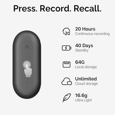 PLAUD NotePin AI Voice Recorder w/App Control, AI Notetaker w/Transcribe & Summary, Supppots 112 Languages, 64GB Memory, Audio Recorder for Lectures & Meetings, Gray - Image 3