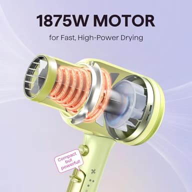 Wavytalk Hair Dryer with Diffuser, Blown Away Ionic Hair Dryer for Curly Hair with Comb, 1875W Fast Drying Blow Dryer with Ceramic Technology, 3 Attachments for All Hair Types, Light and Quiet, Green - Image 3