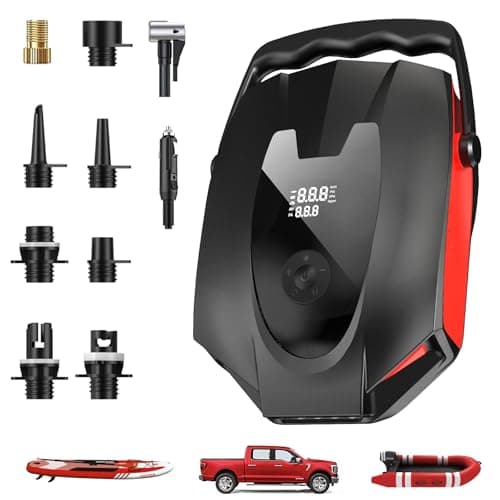 ZFOX 50PSI Paddle Board Pump, Portable Electric SUP Pump with Auto-Shutoff & Cooling Fan – Smart Inflation for Paddle Board, 9 Nozzles, HD LCD Display, 12V DC (Red-V) - Image 1