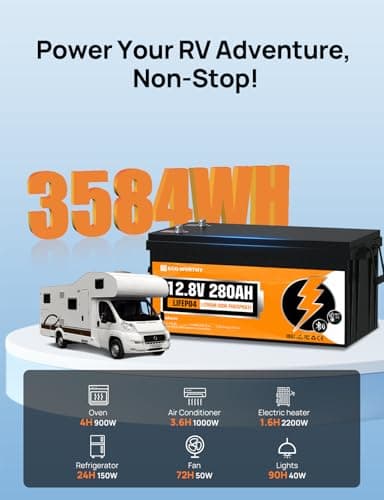 ECO-WORTHY 3584Wh 12V 280Ah LiFePO4 RV Battery w/Bluetooth & Low Temp Cutoff - Built-in 200A BMS - Deep Cycle for Camper, Trailer, Off-Grid, Solar System - Image 4