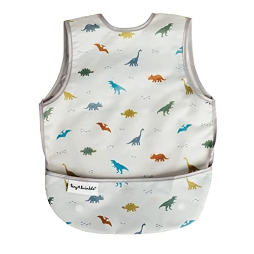 Tiny Twinkle Mess Proof Baby Bib - Waterproof & Lightweight Baby-Led Weaning Apron | 100% Recycled Polyester, Easy Clean & Machine Washable (Dinosaur, Small 6-24 Months) - Image 1